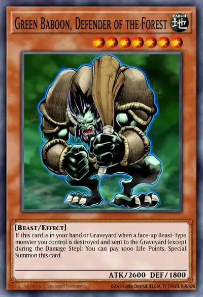 Baboon Verde, Defensor da Floresta — Carta Yu-Gi-Oh!